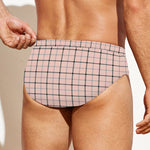 Pastel Pink And Black Tattersall Print Men's Swim Briefs