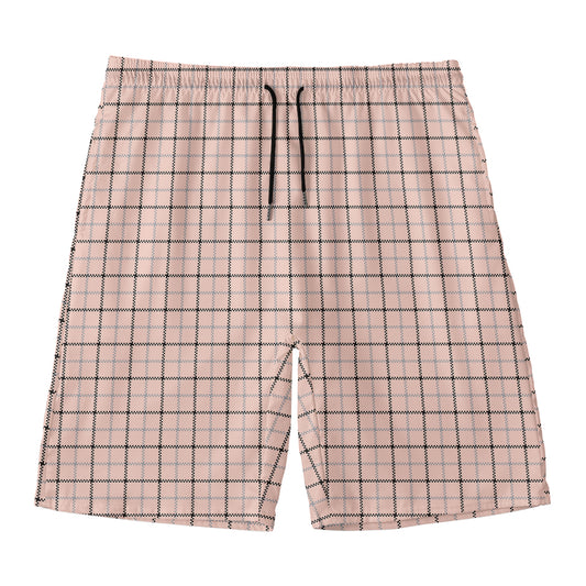 Pastel Pink And Black Tattersall Print Men's Swim Trunks