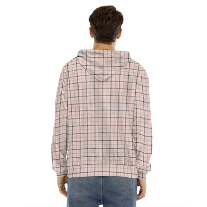 Pastel Pink And Black Tattersall Print Men's Velvet Pullover Hoodie