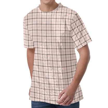 Pastel Pink And Black Tattersall Print Men's Velvet T-Shirt