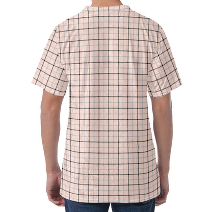 Pastel Pink And Black Tattersall Print Men's Velvet T-Shirt
