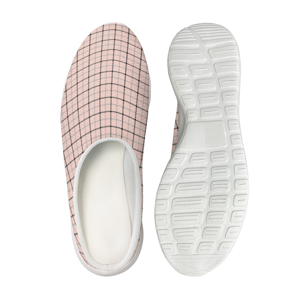 Pastel Pink And Black Tattersall Print Mesh Casual Shoes
