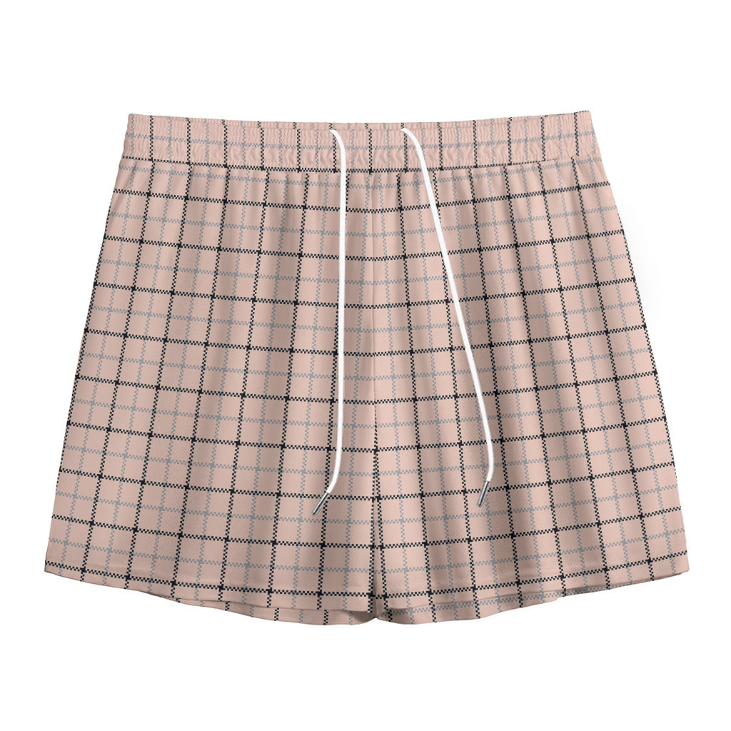 Pastel Pink And Black Tattersall Print Mesh Shorts