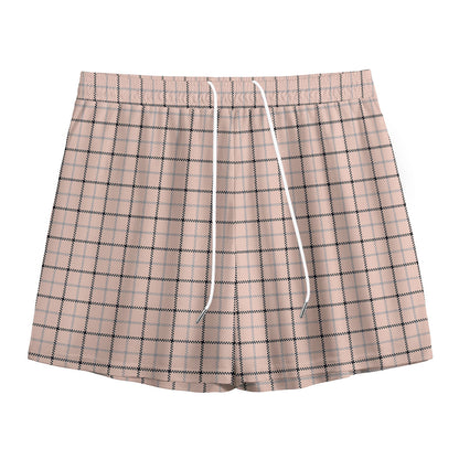 Pastel Pink And Black Tattersall Print Mesh Shorts