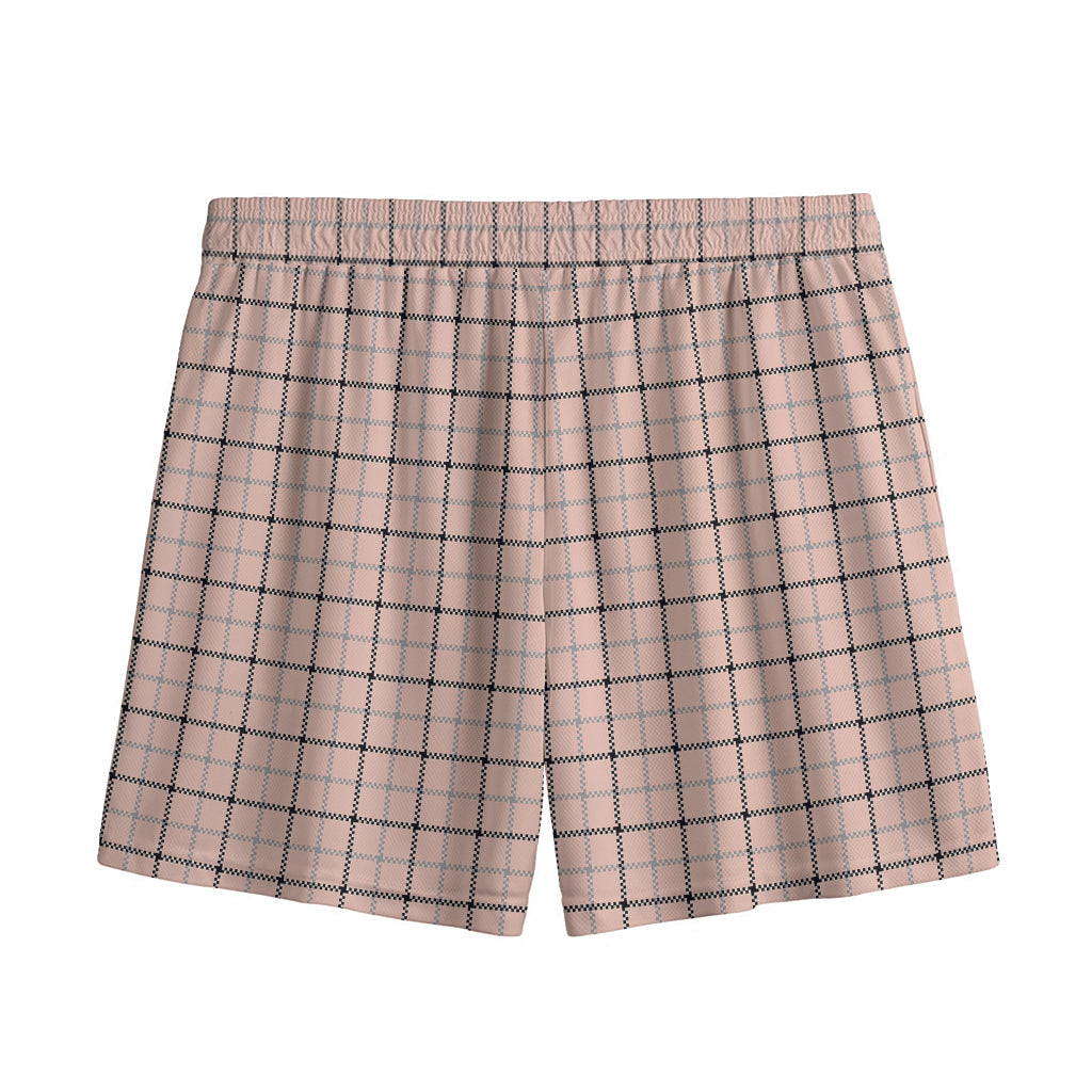 Pastel Pink And Black Tattersall Print Mesh Shorts