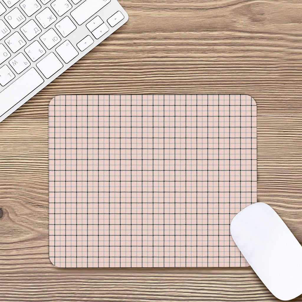 Pastel Pink And Black Tattersall Print Mouse Pad