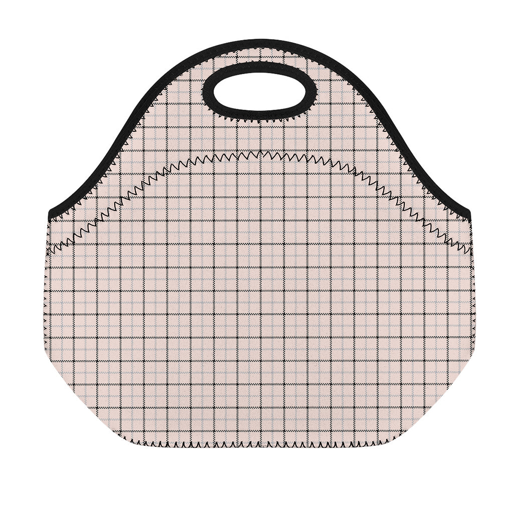 Pastel Pink And Black Tattersall Print Neoprene Lunch Bag