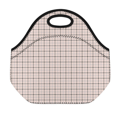 Pastel Pink And Black Tattersall Print Neoprene Lunch Bag