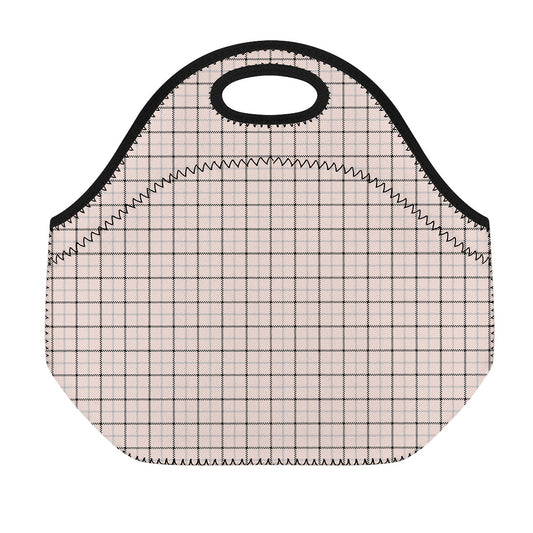 Pastel Pink And Black Tattersall Print Neoprene Lunch Bag