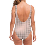 Pastel Pink And Black Tattersall Print One Piece Swimsuit