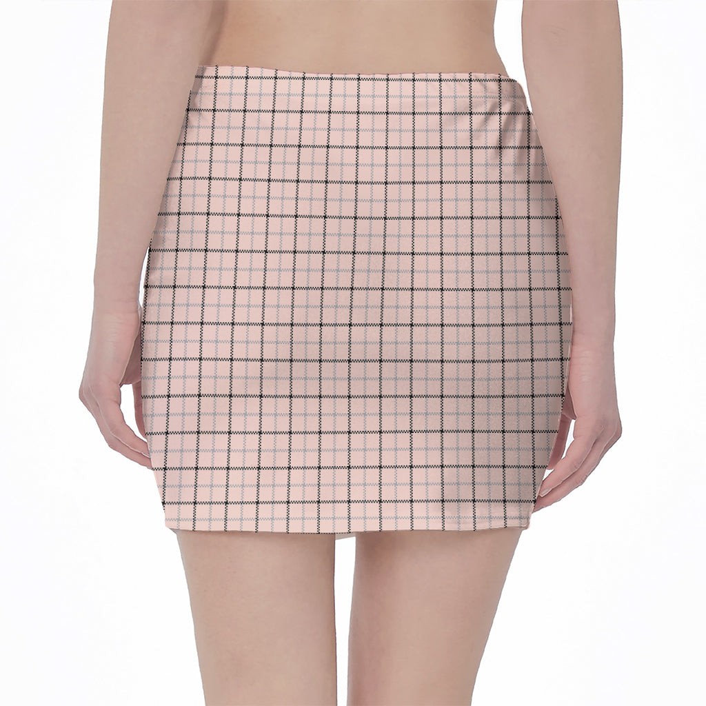 Pastel Pink And Black Tattersall Print Pencil Mini Skirt