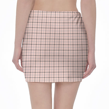 Pastel Pink And Black Tattersall Print Pencil Mini Skirt