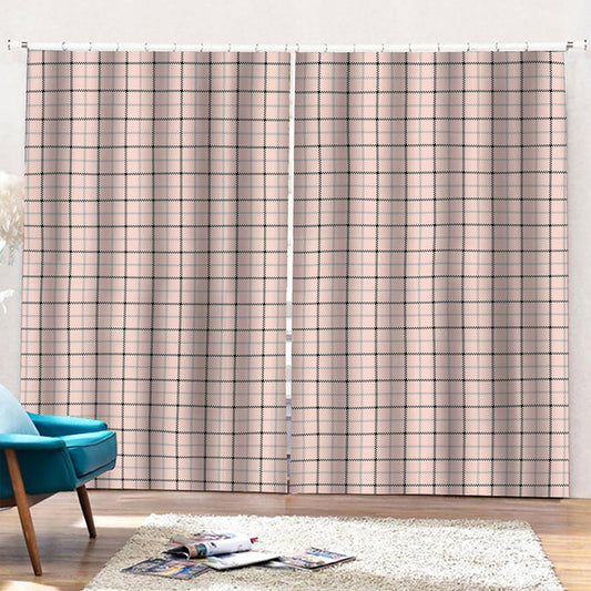 Pastel Pink And Black Tattersall Print Pencil Pleat Curtains
