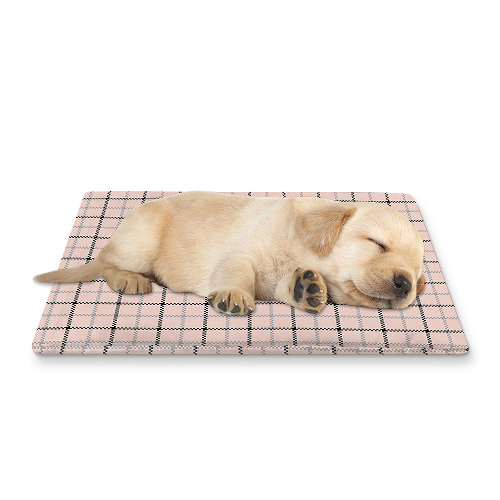 Pastel Pink And Black Tattersall Print Pet Cooling Mat Cover