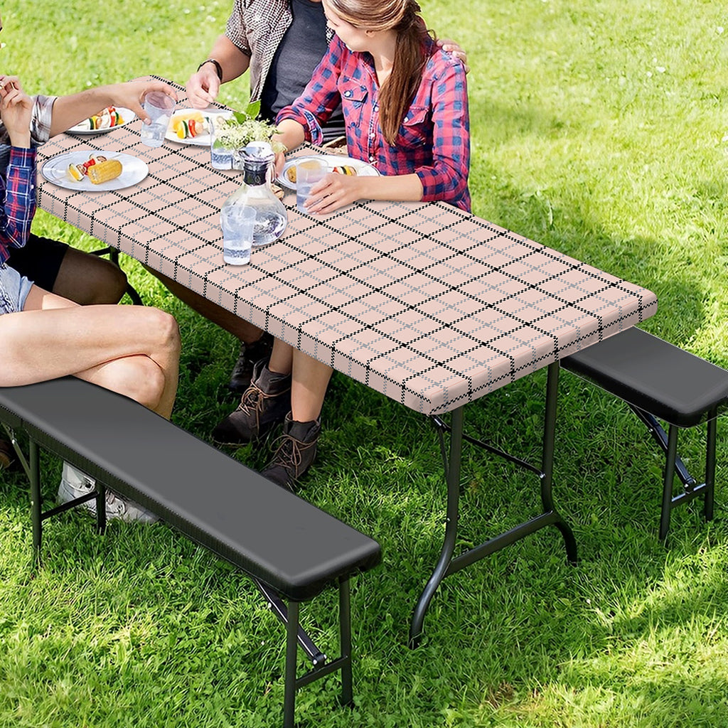 Pastel Pink And Black Tattersall Print Picnic Table Cover