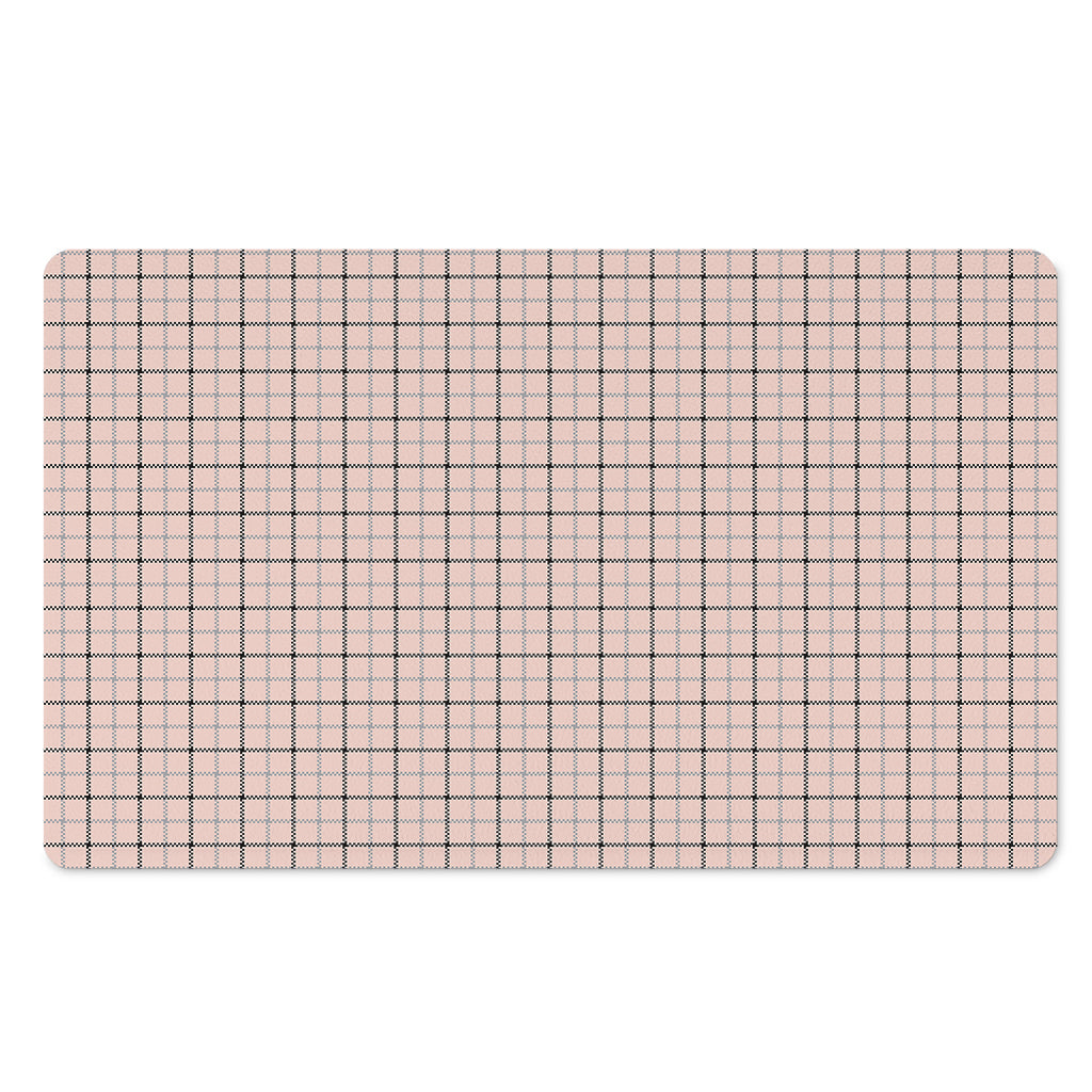 Pastel Pink And Black Tattersall Print Polyester Doormat
