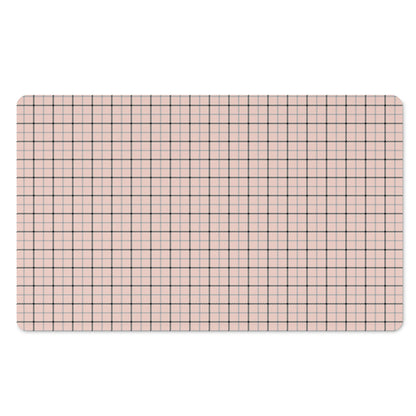 Pastel Pink And Black Tattersall Print Polyester Doormat