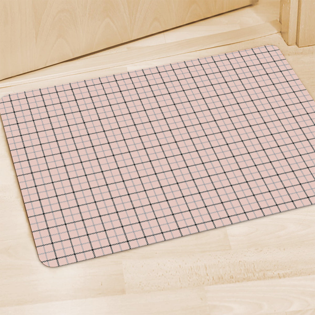 Pastel Pink And Black Tattersall Print Polyester Doormat