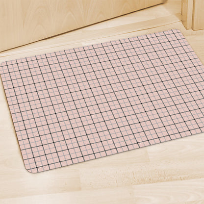 Pastel Pink And Black Tattersall Print Polyester Doormat