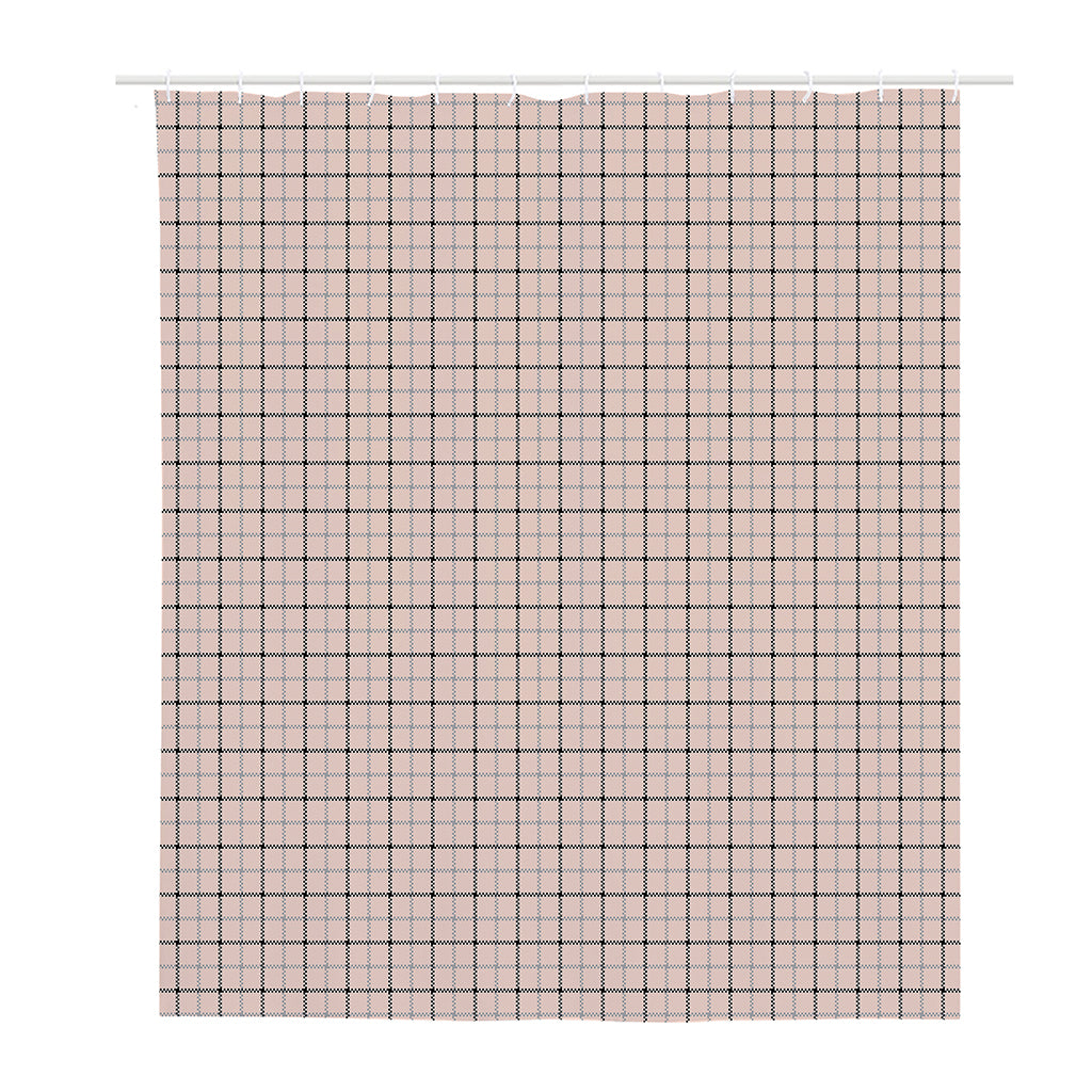 Pastel Pink And Black Tattersall Print Polyester Shower Curtain