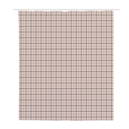Pastel Pink And Black Tattersall Print Polyester Shower Curtain