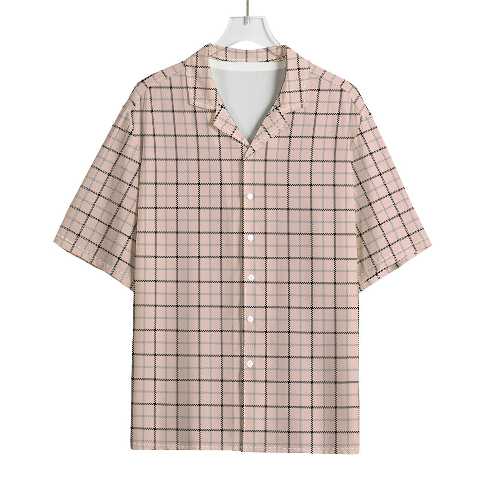 Pastel Pink And Black Tattersall Print Rayon Hawaiian Shirt