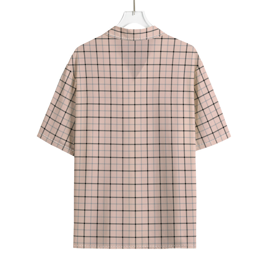 Pastel Pink And Black Tattersall Print Rayon Hawaiian Shirt