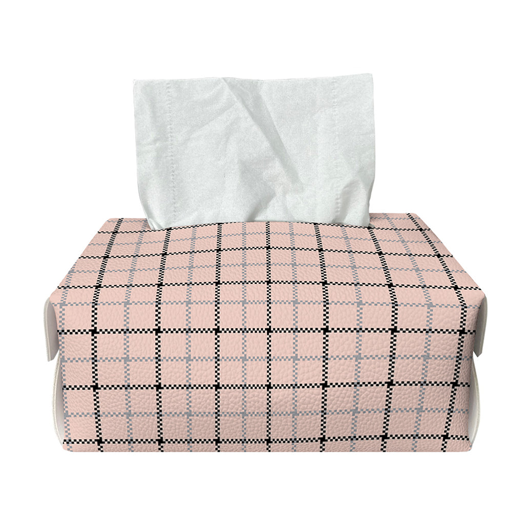 Pastel Pink And Black Tattersall Print Rectangle Tissue Box Cover
