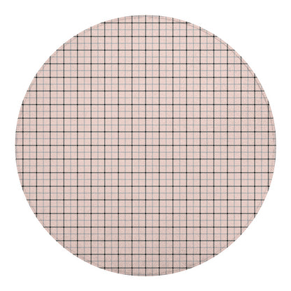 Pastel Pink And Black Tattersall Print Round Blanket