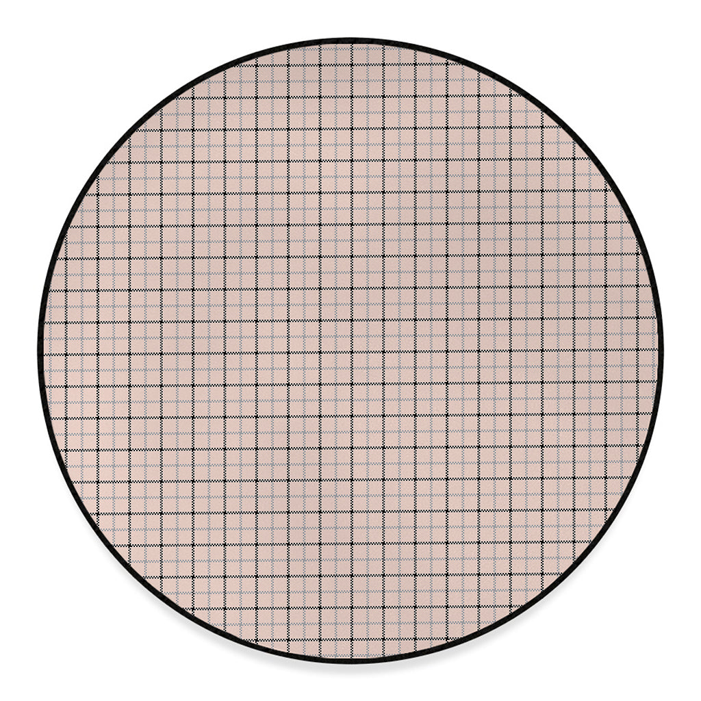 Pastel Pink And Black Tattersall Print Round Floor Mat