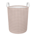 Pastel Pink And Black Tattersall Print Round Laundry Basket