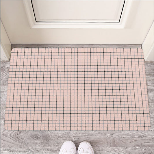 Pastel Pink And Black Tattersall Print Rubber Doormat