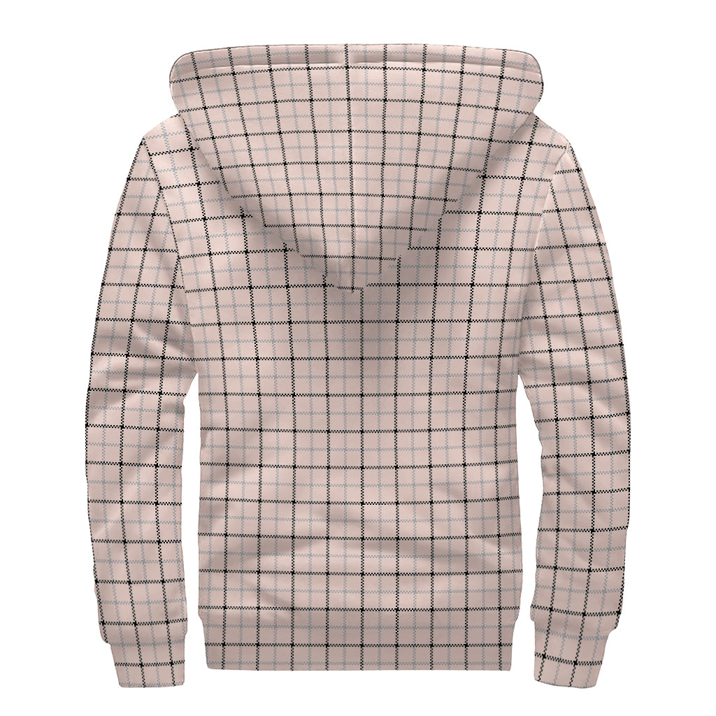 Pastel Pink And Black Tattersall Print Sherpa Lined Zip Up Hoodie
