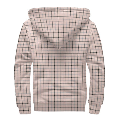 Pastel Pink And Black Tattersall Print Sherpa Lined Zip Up Hoodie