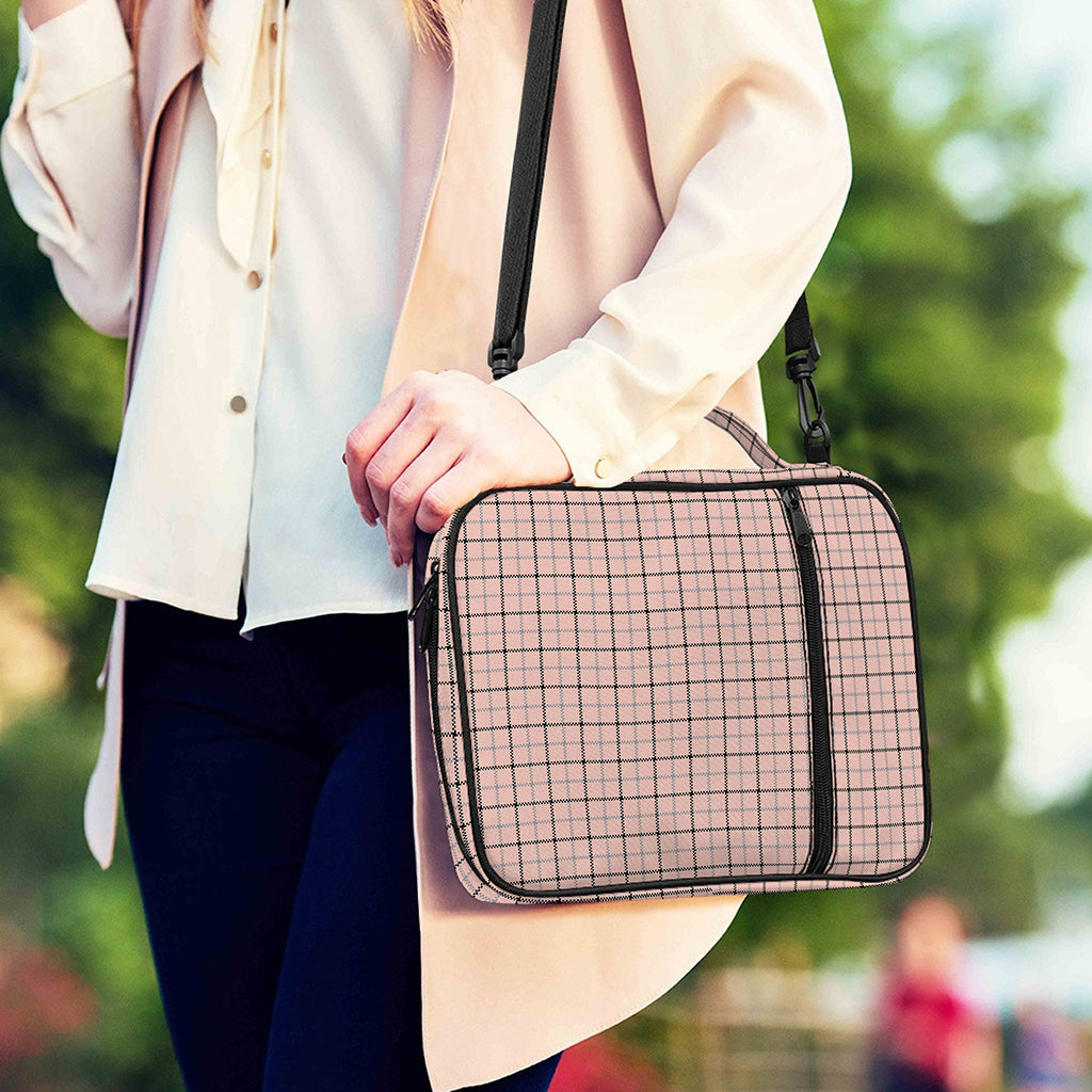 Pastel Pink And Black Tattersall Print Shoulder Strap Bible Bag