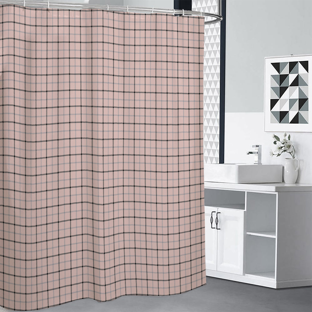 Pastel Pink And Black Tattersall Print Shower Curtain