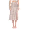 Pastel Pink And Black Tattersall Print Side Slit Midi Skirt