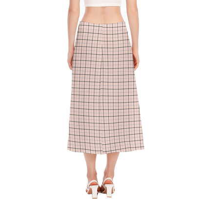 Pastel Pink And Black Tattersall Print Side Slit Midi Skirt