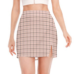 Pastel Pink And Black Tattersall Print Side Slit Mini Skirt