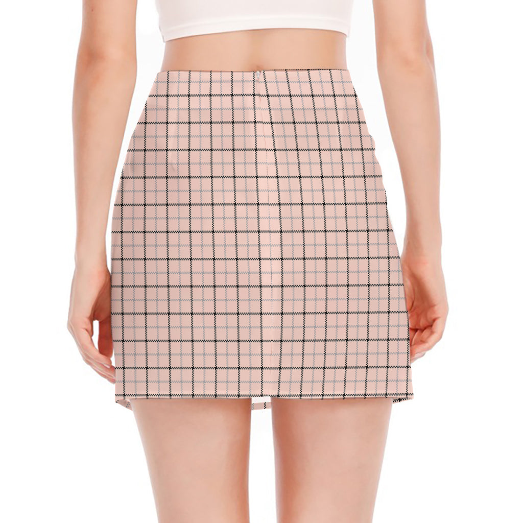 Pastel Pink And Black Tattersall Print Side Slit Mini Skirt