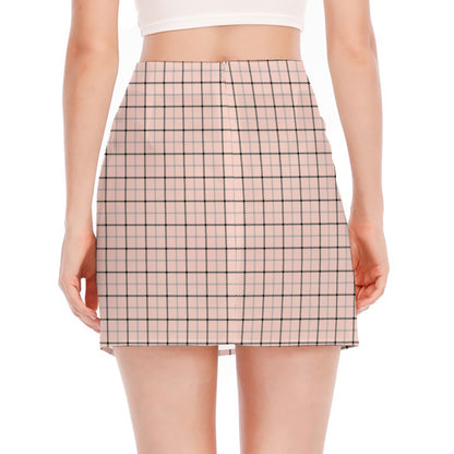 Pastel Pink And Black Tattersall Print Side Slit Mini Skirt
