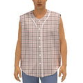 Pastel Pink And Black Tattersall Print Sleeveless Baseball Jersey