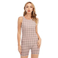 Pastel Pink And Black Tattersall Print Sleeveless One Piece Swimsuit