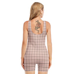 Pastel Pink And Black Tattersall Print Sleeveless One Piece Swimsuit