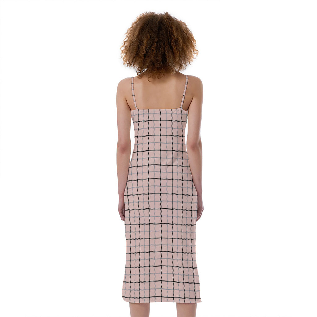Pastel Pink And Black Tattersall Print Slim Fit Midi Cami Dress