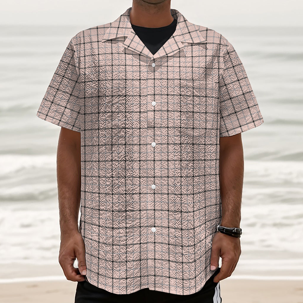 Pastel Pink And Black Tattersall Print Textured Short Sleeve Shirt