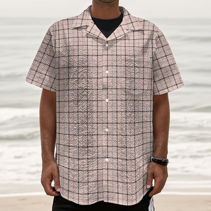 Pastel Pink And Black Tattersall Print Textured Short Sleeve Shirt