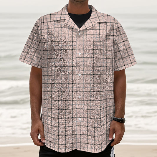 Pastel Pink And Black Tattersall Print Textured Short Sleeve Shirt