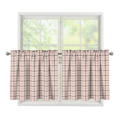Pastel Pink And Black Tattersall Print Tier Curtains