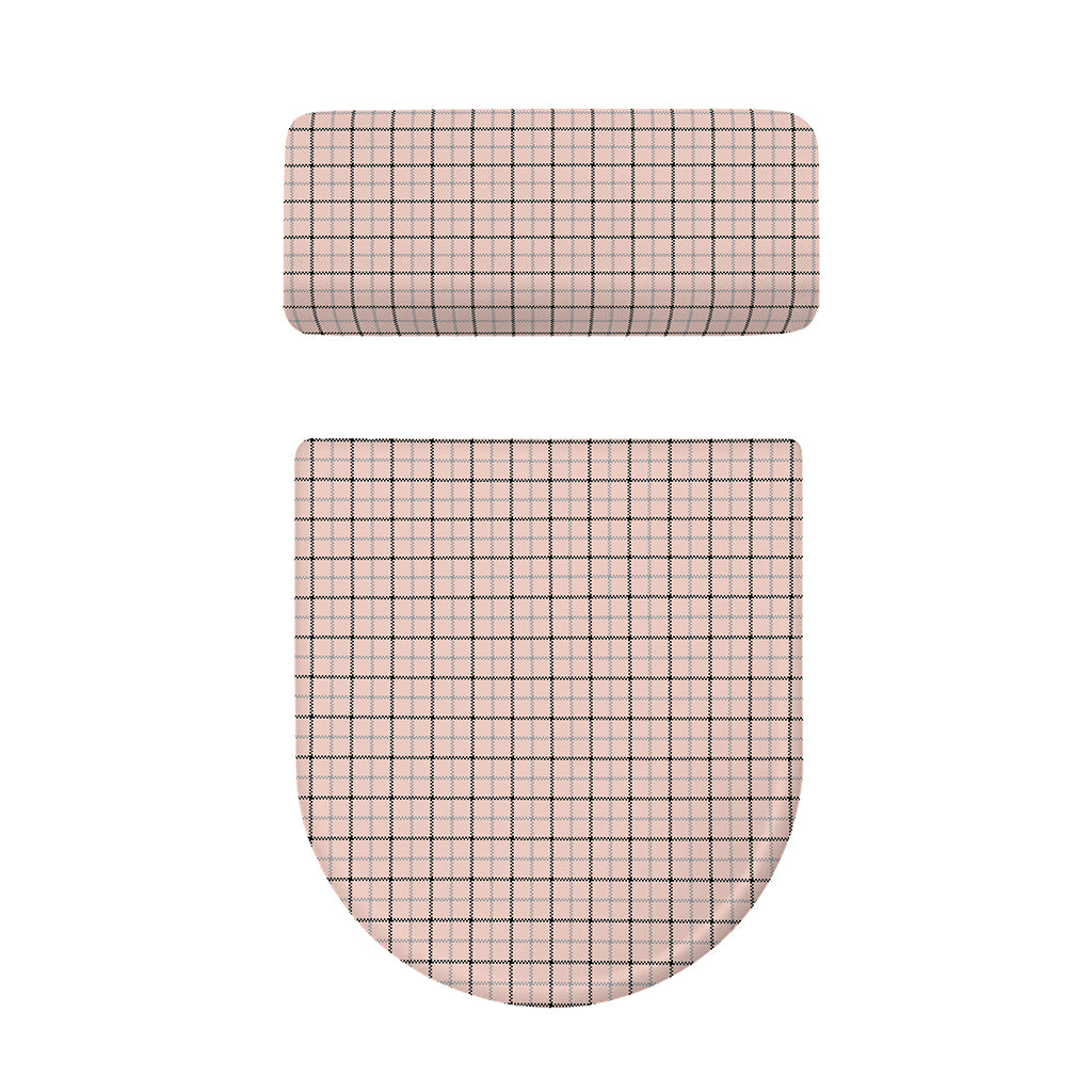 Pastel Pink And Black Tattersall Print Toilet Lid And Tank Cover Set